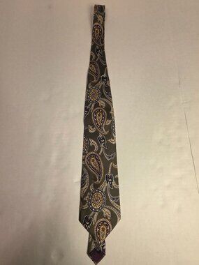 Christian Dior Monsieur Mens Necktie Paisley Olive Green Gold Navy Vintage Tie